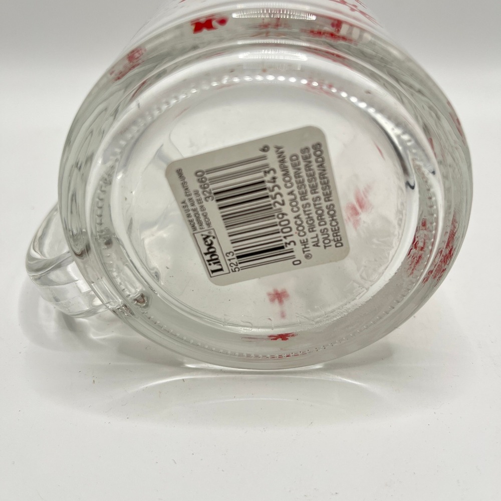 Coca-Cola Libbey Glass Mug Snowflake Christmas Red White Clear Coffee Cup 5213 - Picture 3 of 5